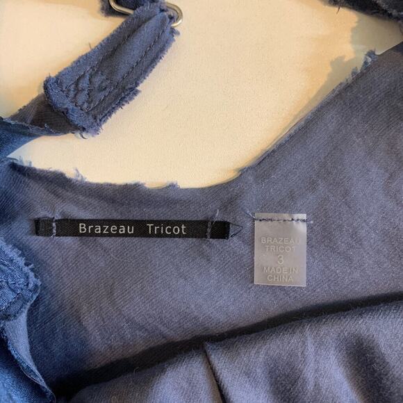 Brazeau Tricot Top Womens 3 Blue Silk Blend Adjust Strap Sheer Distressed Trim - Picture 7 of 10